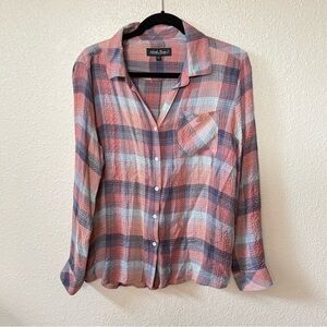 North River Outfitters Red and Blue Plaid Lightweight Button Down Shirt Large